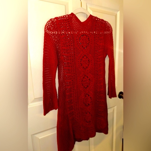 Free People burnt orange crochet bohemian boho sleeved dress beach summer XS - Picture 1 of 16